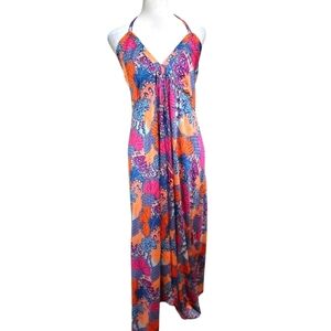 MACBETH COLLECTION by Margaret Josephs Satin Vibrant Floral Multicolor Maxi. XS